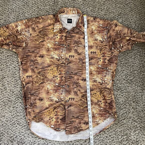 Vtg ACORN Bob Goldfeder Aztec Tribal Cave Drawing All Over Print Western Shirt L - Picture 10 of 10